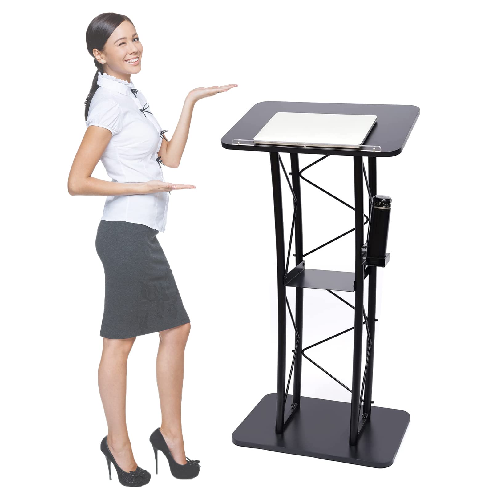 Baabji Black Metal Podium Pulpits For Churches, Lectern Podium Stand For Event Reception Classroom Lectern Conference Wedding