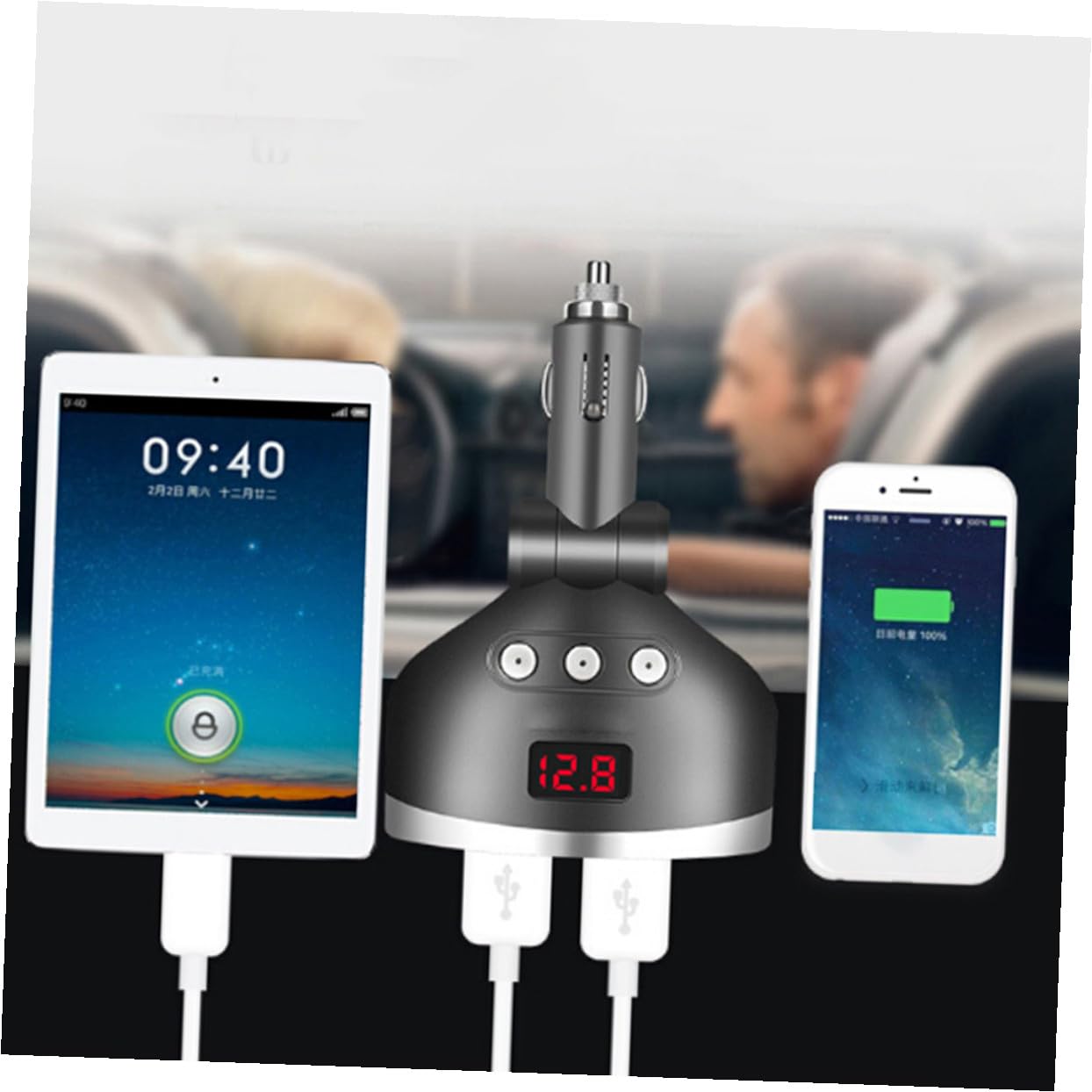 ULTECHNOVO 3piezas Cargador De Coche con Puertos Mechero y Doble USB Adaptador De Cargador para Dispositivos Móviles y De Encendido Apagado Pantalla Led De Voltaje Compatible Vehículos