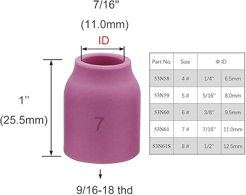 Miniatura 2 de 10PK TIG lente de gas boquilla de alúmina taza cerámica 53N61 7 # 716 "para SR WP- 920 y SR WP-171826 TIG soldadura antorcha