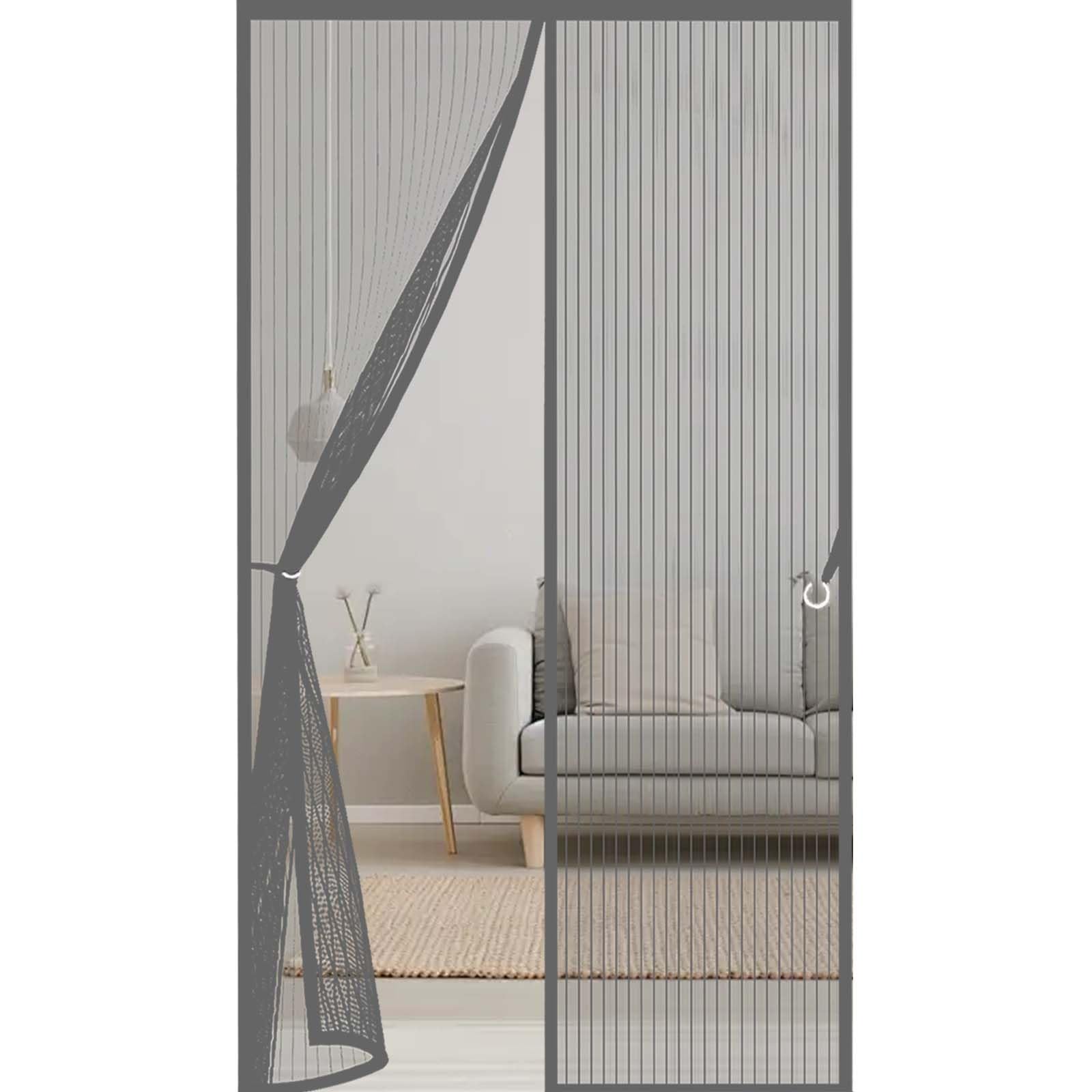 Door Fly Screen 154x252cm(WidthxHigh) Powerful Magnets and Full Frame Magic Tape, No Drill Installation Fly Screen Door Mesh Curtain Hundreds of Sizes, Lets Fresh Air in, Grey