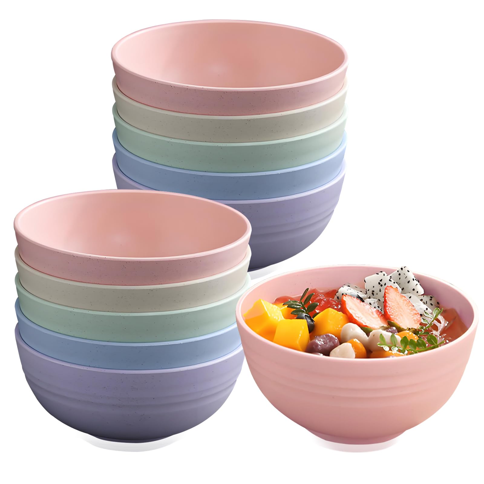 BJHYIZ 10 Pcs Unbreakable Picnic Bowl, 28 oz Reusable Bowl Cereal Breakfast Bowls Set Lightweight Plastic Bowls Breakfast for Microwave Soup Salad Noodle Snack Fruit Camping