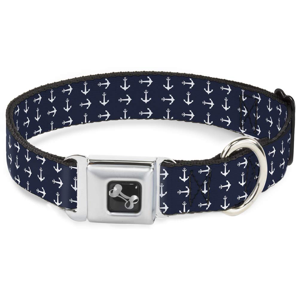 Collier de chien Buckle Down bleu marine blanc 16-58,4 cm ajustable taille M