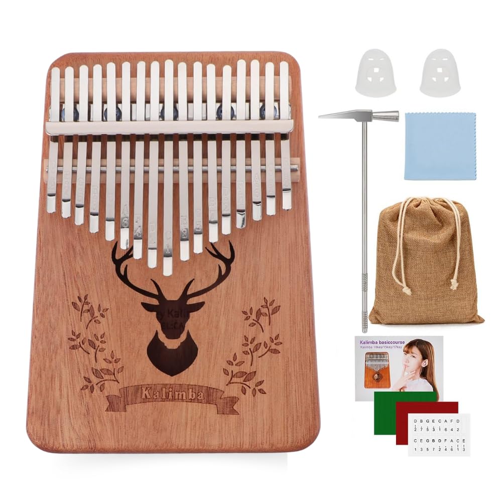 MOCKING BIRD 17 Keys Kalimba Musical Instrument| Professional Thumb Piano with Learning Book, Tune Hammer,Cloth Bag, Sticker, Instruction,Finger Covers,Perfect Christmas Gifts for your loved once