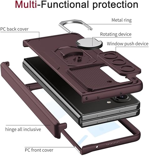 Miniatura 2 de NINKI Funda compatible con Samsung Galaxy Z Fold 5 con funda deslizante para cámara y soporte de anillo, protección de bisagra y protector de