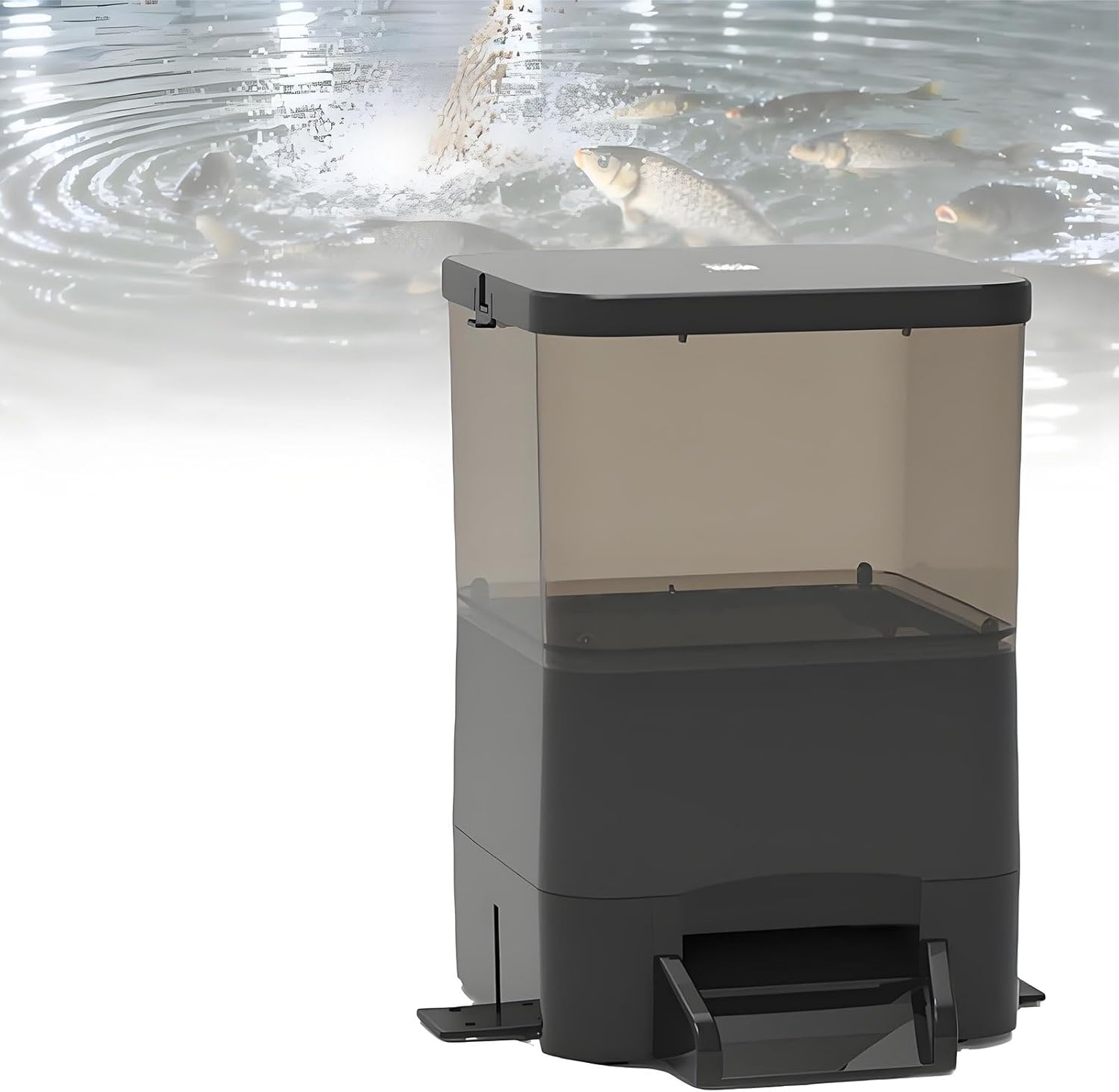 Automatic Pond Fish Food Dispenser, Auto Timed Koi Pellet Feeder, 10 L Large Capacity Support WiFi and Solar Panel Charging for Pond Indoor & Outdoor, Animal-Proof(Black)