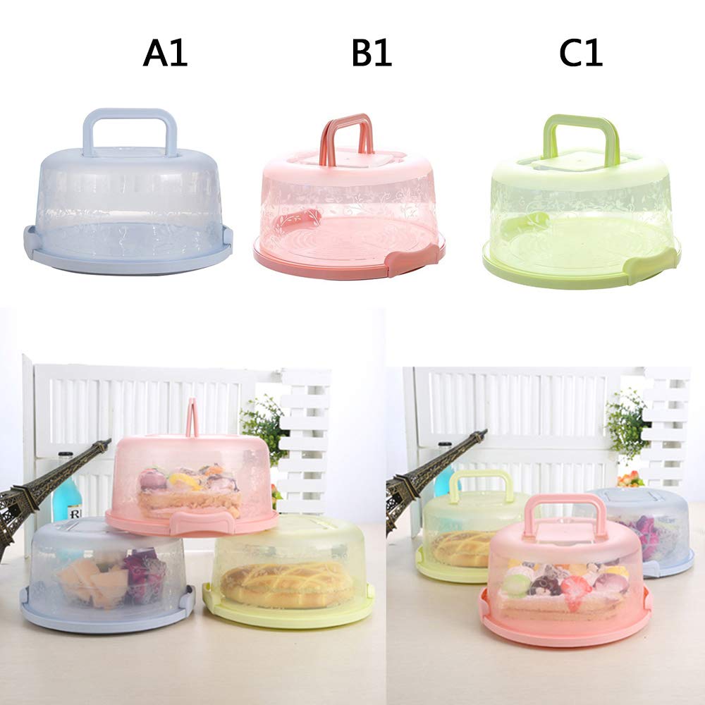 Boîte à gâteau ronde en plastique avec poignée de transport pour pâtisserie, dessert, accessoires de gâteau, rose