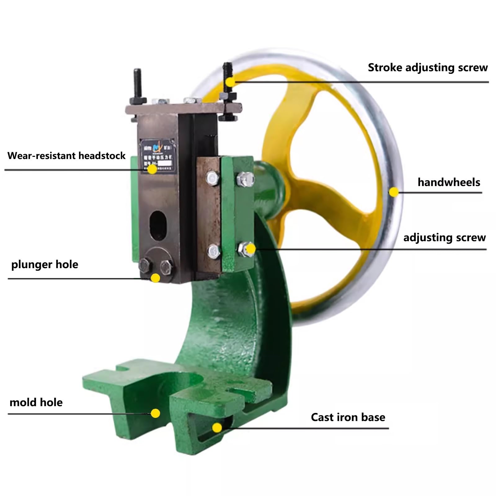 Prensa de eje resistente, prensa manual de rueda manual, prensa industrial plana para perforar, doblar y extrusión, hierro fundido de 0.4 a 1.2 toneladas, herramienta de banco de precisión