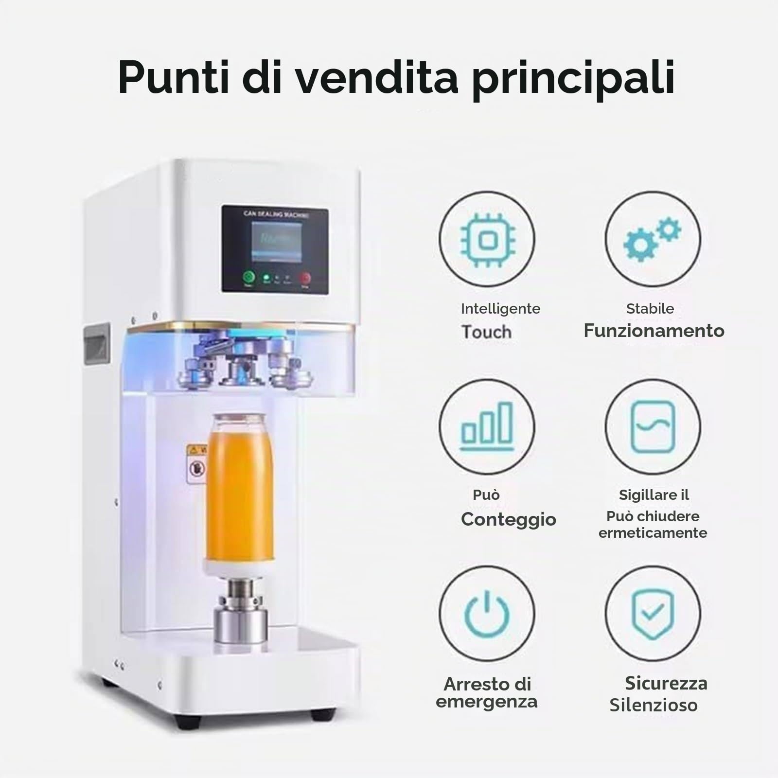 Selladora automática de latas sin marca para frascos de aluminio y plástico.