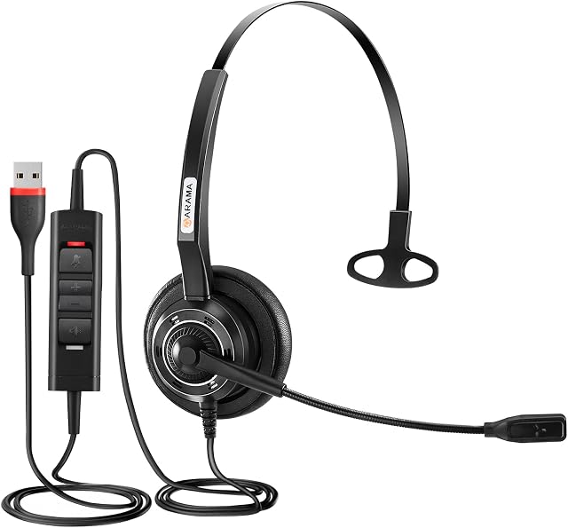 Arama USB Headset with Microphone, USB Headphones with Mic Noise Cancelling & In-line Control, Laptop Headset for PC Computer Business Call Centre Office Home, Work with Skype UC Webinar Zoom