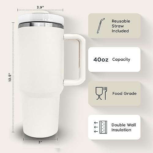 Miniatura 2 de Vaso de 40 onzas con asa, botella de agua reutilizable aislada de acero inoxidable, taza de viaje simple y moderna, taza de café helado de larga