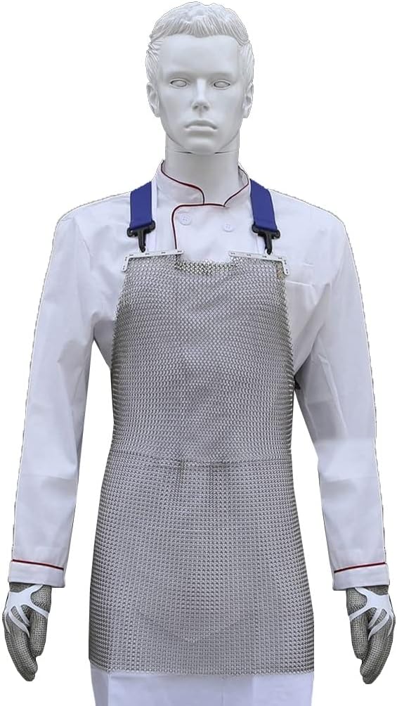 SStainless Steel Anti Cutting Chainnail Apron, Chef Butcher Safety Work stab Proof Metal Apron, Adjustable Shoulder Strap (Color : Silver, Size : 55x60cm/21.7x23.6in)