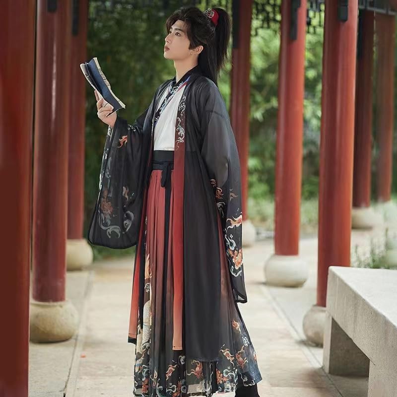 Chinesischer Traditioneller Hanfu Herren Kampfkunst Retro Hanfu Anzug Elegantes Hanfu Cosplay Kostüm S-3XL Schwarz Rot
