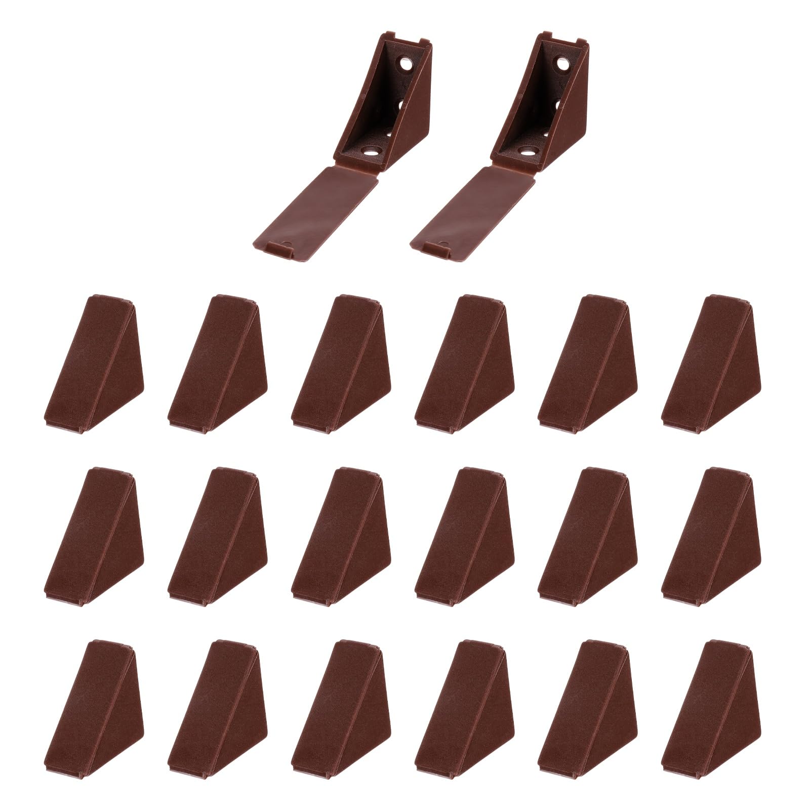 sourcing map 20pcs Plastic Corner Braces 22 x 40 x 40mm L-Shape 90 Degree Right Angle Brackets Corner Braces with Cover & Screws for Furniture Support Chairs Wood Shelf Cabinets Box, Dark Brown