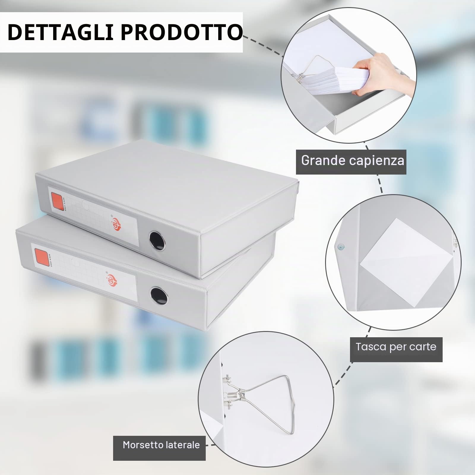Cartella Progetti, Scatola Archivio A4 con Clip, Dorso da 68 mm, Cartelle Portadocumenti con Chiusura Magnetica per Ufficio Casa Scuola, Confezione da 2/Grigio