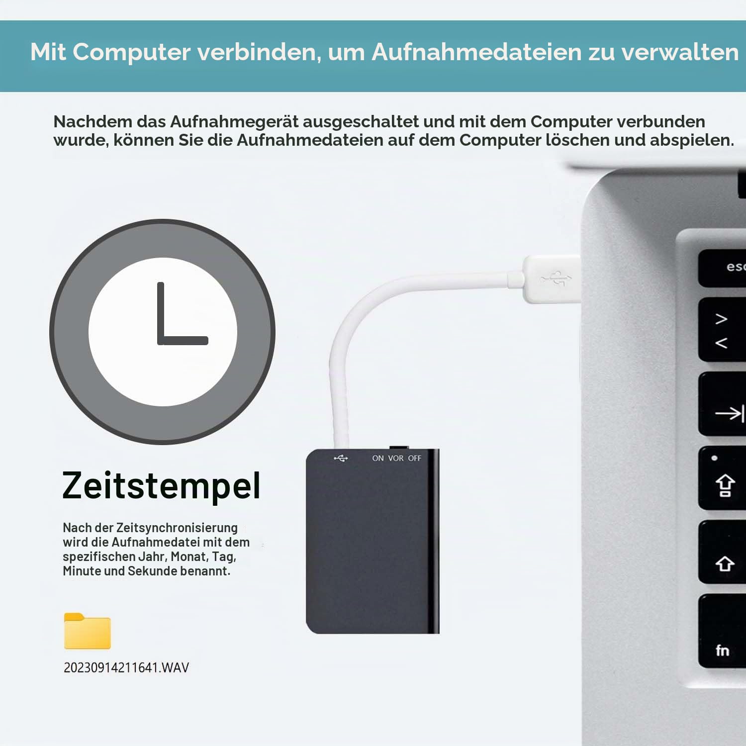 16GB Mini Voice Recorder mit Voice Activation USB Rechargeable Voice Recorder für Meetings Interviews Lessons