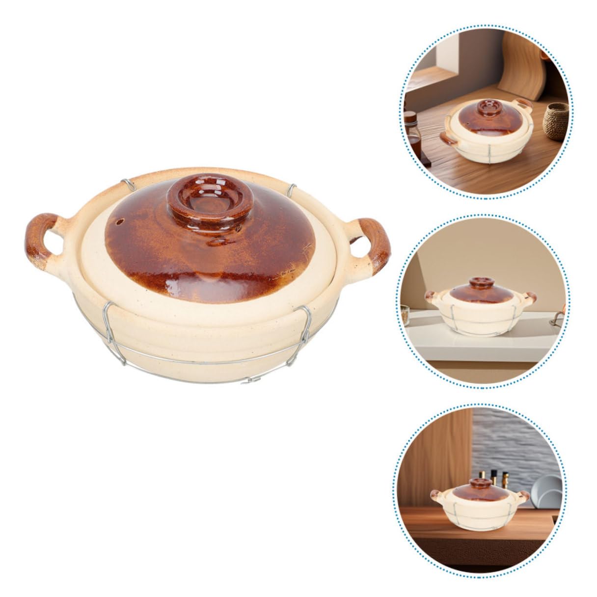NUOBESTY Juego de 2 Cazuelas de Barro con Tapa y Mango, Distribución Uniforme del Calor y Agarre Seguro, Ideales para Cocinar Guisos y Sopas en Casa