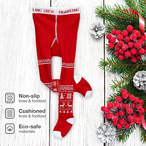 CrawlingCrew Baby Christmas tights, Baby Tights for toddler Christmas outfit, toddler girl Christmas outfit, (12-18 Months), Red