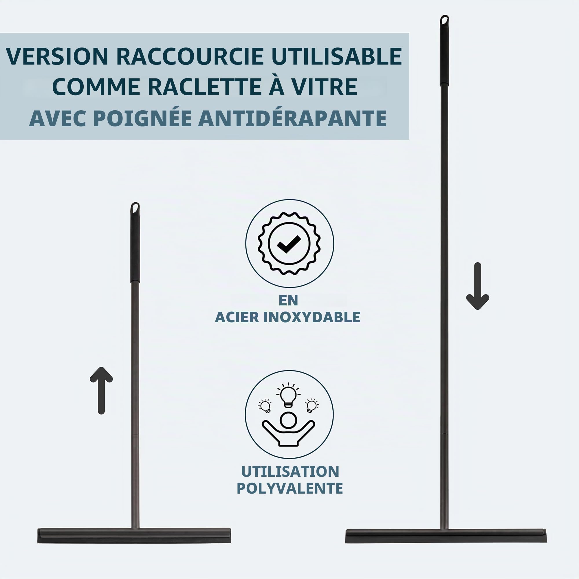 bremermann Raclette de sol, raclette de fenêtre avec support mural, en acier inoxydable et silicone (noir)