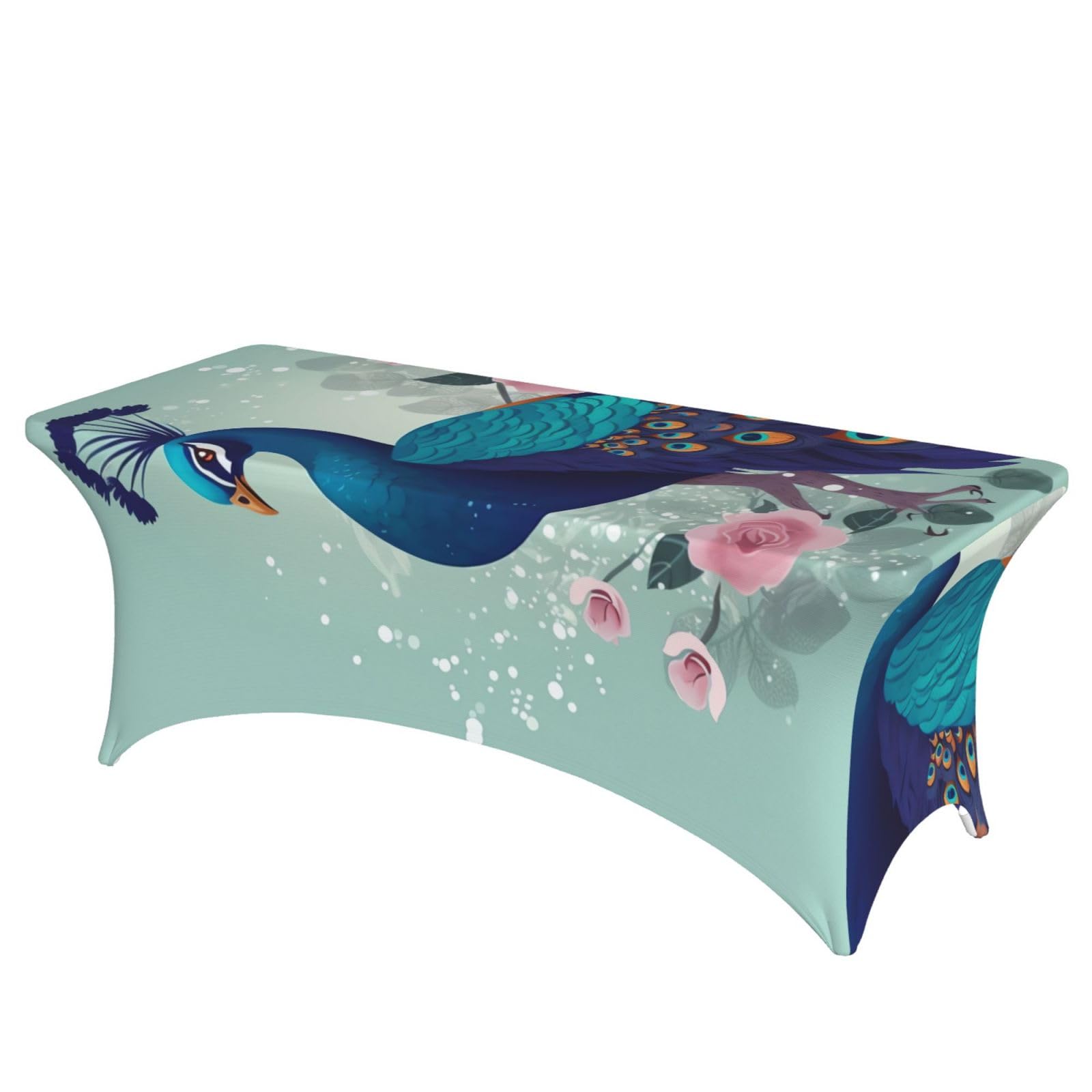 DWVTSLH 6FT Spandex Table Covers for Rectangle Tables, Wrinkle Resistant Stretch Tablecloths, Ultimate Fitted Beautiful Peacock and Floral Table Cloth for Party, Wedding, Banquet
