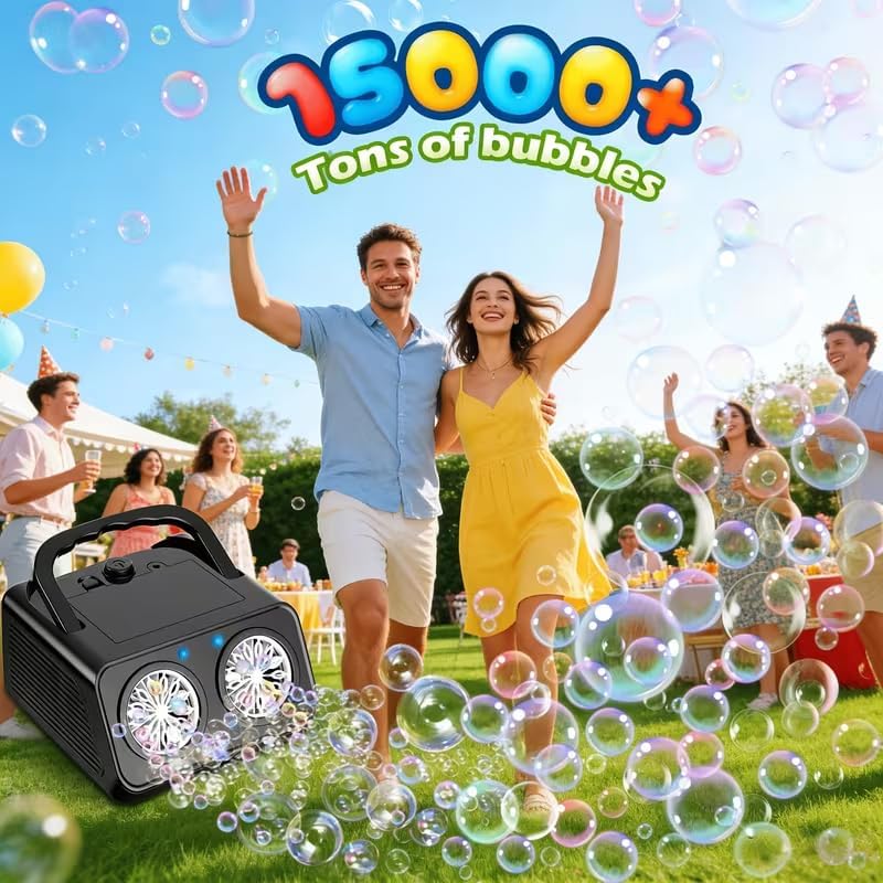 Automatic Bubble Machine, Dual Fan High Output Bubble Maker, 20000+ Bubbles Per Minute, Dual Power Supply (Battery/USB) Portable Bubble Blower for Wedding, Birthday Party, Outdoor Activities (White)