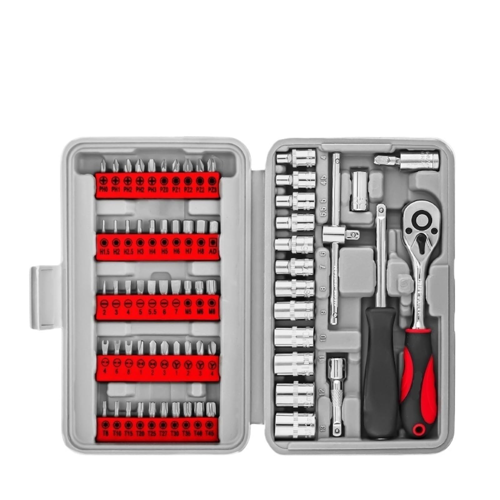 Tool Chest Socket Wrench Set 68PCS 1/4 Inch Ratcheting Wrench Set and Extension Bar Gimbal Slide Bar Extension Sockets Toolbox