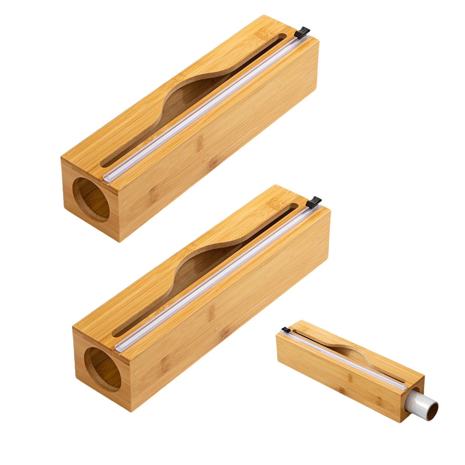 Dispensador de Bambu para Papel de Aluminio y Film - Organizador de Cocina Moderno y Práctico con Corte Preciso y Apto para Cajón
