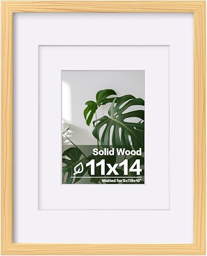 Egofine - Portarretratos de 11 x 14 pulgadas, de madera maciza con plexiglás, para fotos de 5 x 7 y 8 x 10 con paspartú o de 11 x 14 sin paspartú,