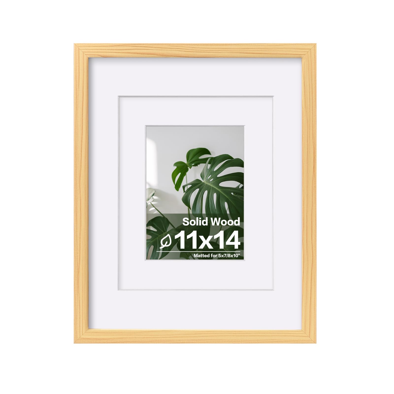 Photo 1 of Egofine 11x14 Picture Frame Natural Wood Made of Solid Wood with Plexiglass, Display Pictures 5x7/8x10 with Mat or 11x14 Without Mat, for Tabletop and Wall Mounting Photo Frame