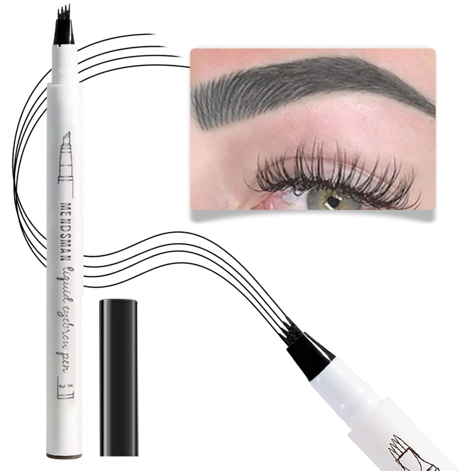 Lapiz Cejas Microblading, Lápiz Para Tatuaje De Cejas A Prueba De Agua, Lápiz De Cejas Microblading Con Aplicador De Punta De Microhorquilla, Crea Cejas De Aspecto Natural Sin Esfuerzo (Negro)