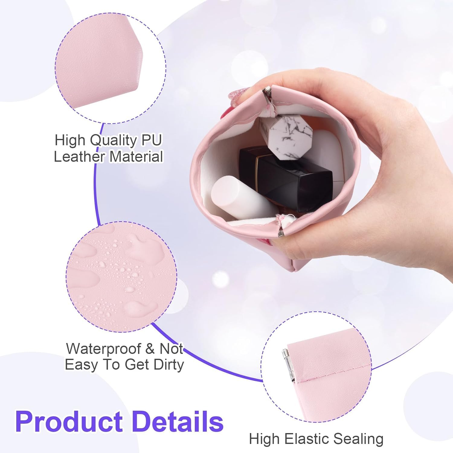 Cannagenix Pocket Make up Bag, Cosmetic Bag Women Travel Bags Small Makeup Bag Portable Leather Mini Makeup Organizers Storage for Cosmetics Headphones Jewellery Coin Purse (Multi Color) (1) 2