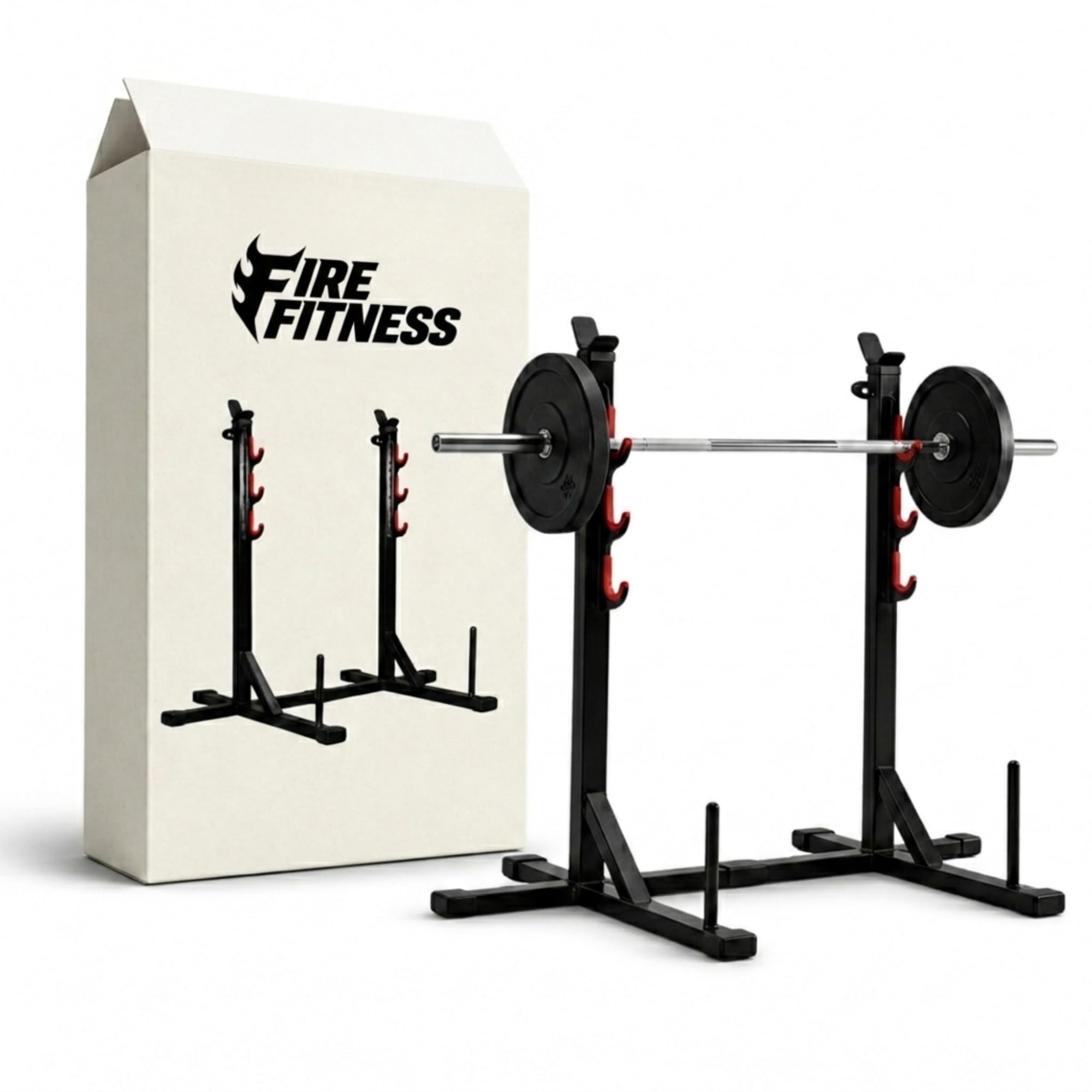 Squat Stand for Home Workout, 3 Level Barbell Rack, Gym Stand for Bench Press & Squats, Home Gym Equipment Power Rack | Black & Red-image-36