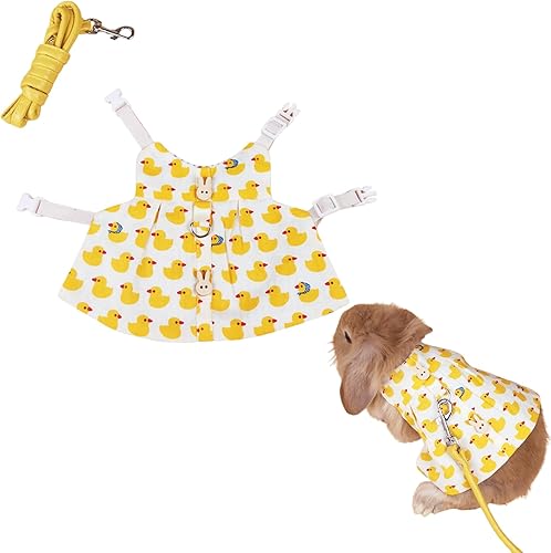 Cute Rabbit Leash and Harness Set, Bunny Rabbit Dress Clothes Walking Harness Vest Escape Proof Pet Supply for Rabbit Hedgehog Ferret Guinea Pig (with Accessories,S)
