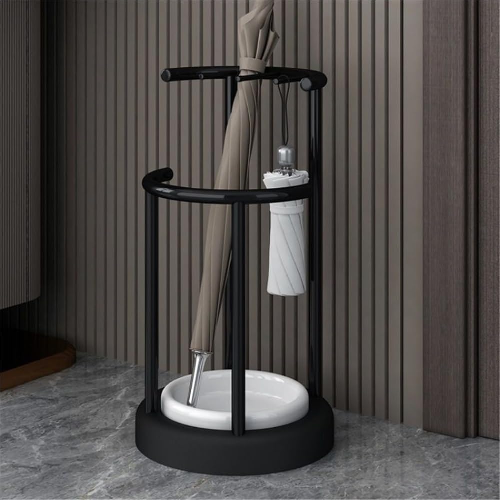 WQPMNYG Black Metal Umbrella Stand with Removable Water Tray - Freestanding Entryway Umbrella Rack & Cane Holder for Home Office Hallway nization