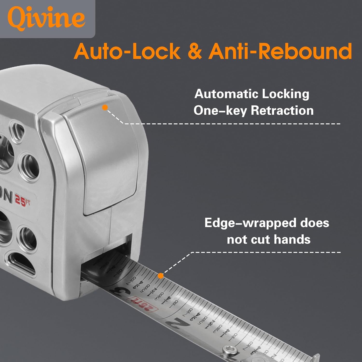 Qivine Stainless Steel Measuring Tape 25 FT, Retractable Tape Measures, Magnetic Cinta Metrica with Self-Locking Double-Sided Scale Plastic for Home, Industrial, Woodworking