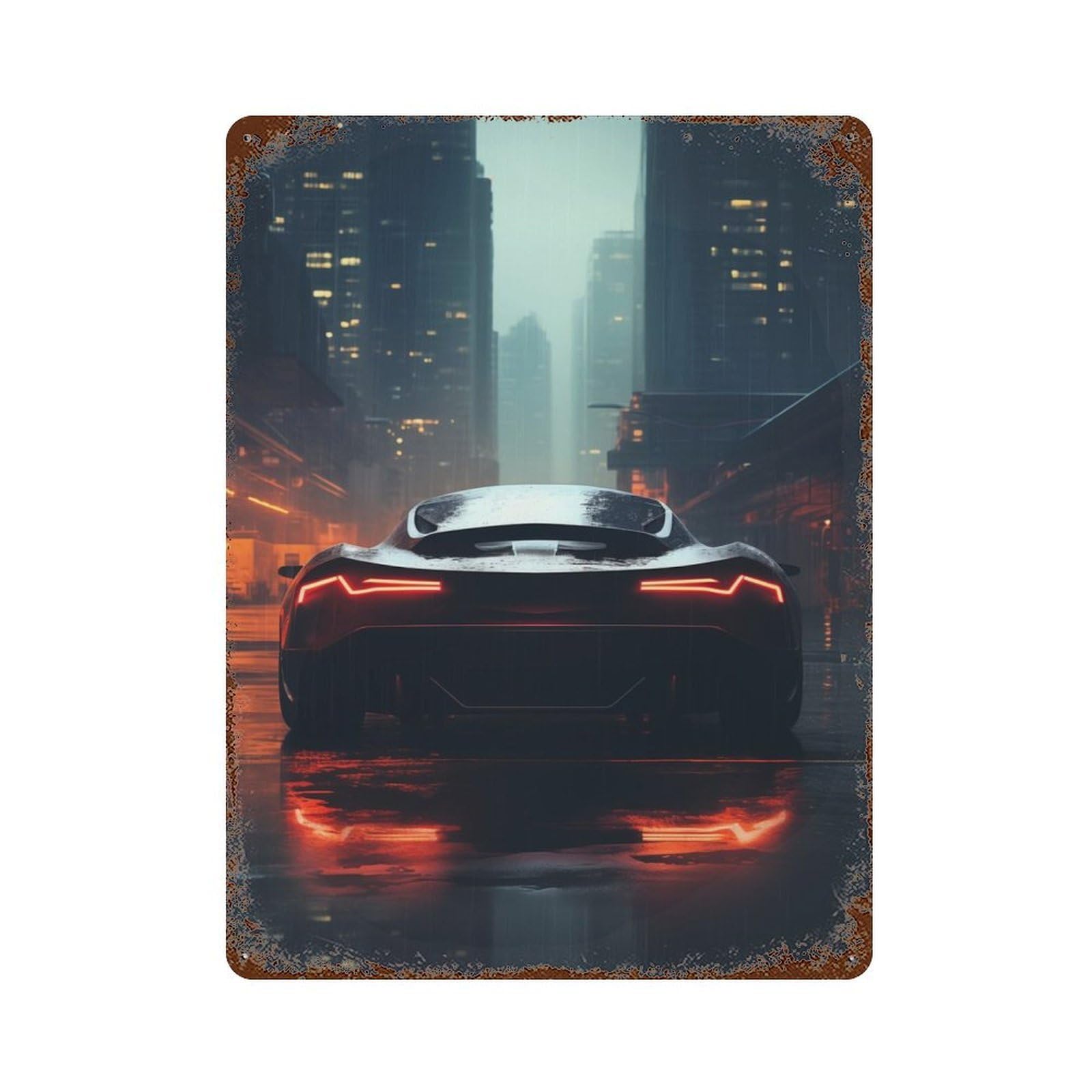 Car Vintage Wall Sign 15.7"x11.8", Rust Effect Metal Decor for Bistro, Counter And Cafe Decor