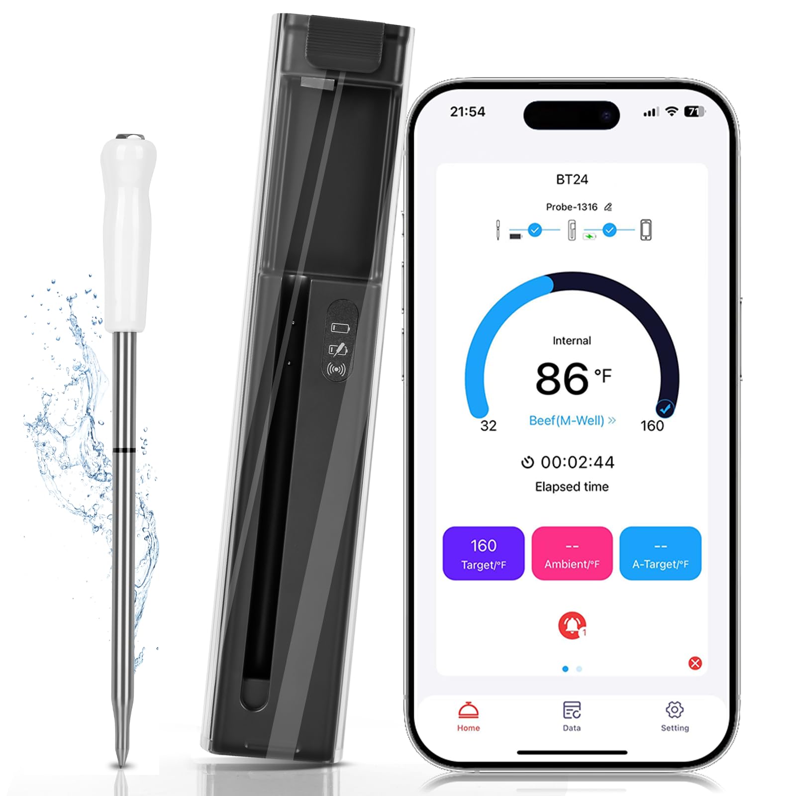 Portable Wireless Meat Thermometer with Bluetooth & Multifunctional APP-Enabled, 500FT Bluetooth Smart Meat Thermometer for Kitchen Cooking BBQ, Smoker, Rotisserie, Gas Oven, Grill