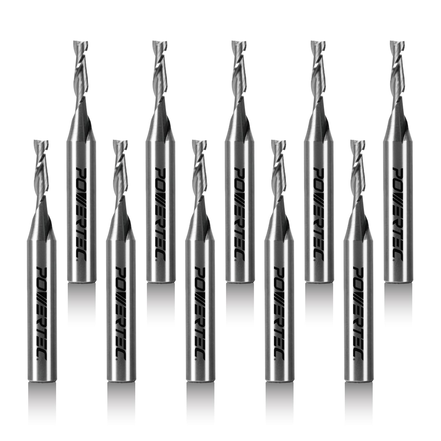 POWERTEC Solid Carbide Up Cut 1/8" Spiral Router Bit, Router Bit 1/4" Shank Woodworking Router bits for use on CNC and Router Tool, Router bits for Router Bushing, 10PK (73003-P10)