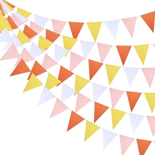 Miniatura 2 de Guzon Banderines de fiesta de 30 pies, color naranja, rosa y amarillo, banderines para colgar en triángulos para bodas, baby shower, decoración