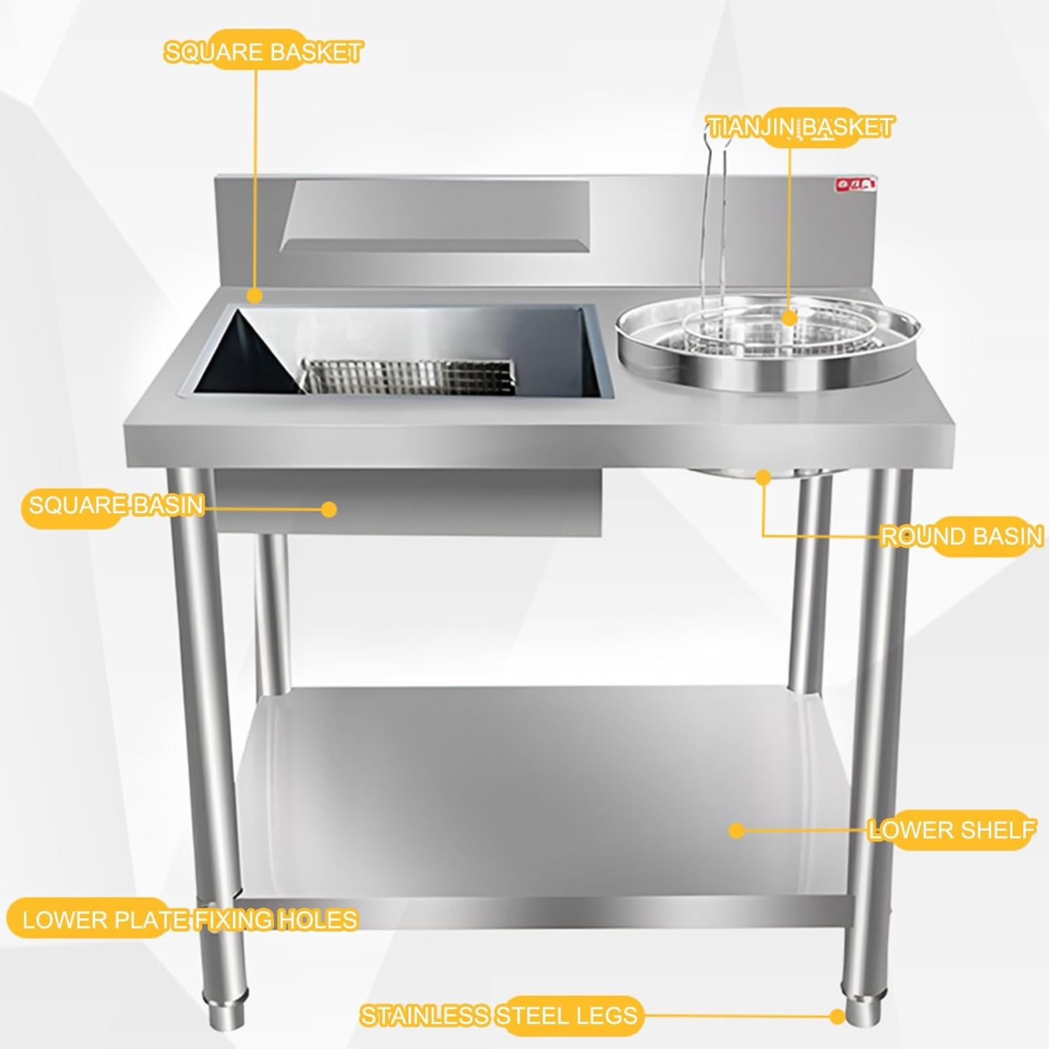 Fried Chicken Breading Table, Commercial Fried Food Prep Table, Heavy Duty Kitchen Breading Station with Stainless Steel containers and Baskets, for Kitchen Restaurant Business(100cm/39.4in)
