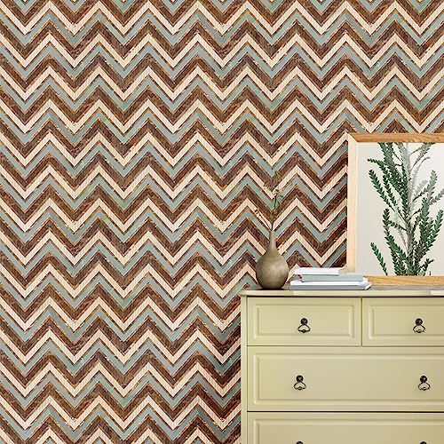 Image of Brown Zig Zag Texture Self Adhesive Wallpaper Peel & Stick, Waterproof, Scratch Resistant 41cm x 244cm
