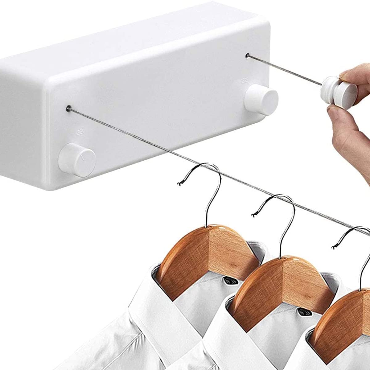 E&P Retractable Clothesline Indoors Laundry Line with Adjustable Stainless Steel Double Rope,Wall Mounted Space-Saver Drying Line for Balcony,Bathroom,13.8 Feets Clothes Line (White)
