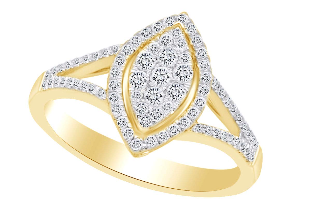 Round Cut White Cubic Zirconia Marquise Frame Engagement Ring in 10k Solid Gold (0.50 cttw)