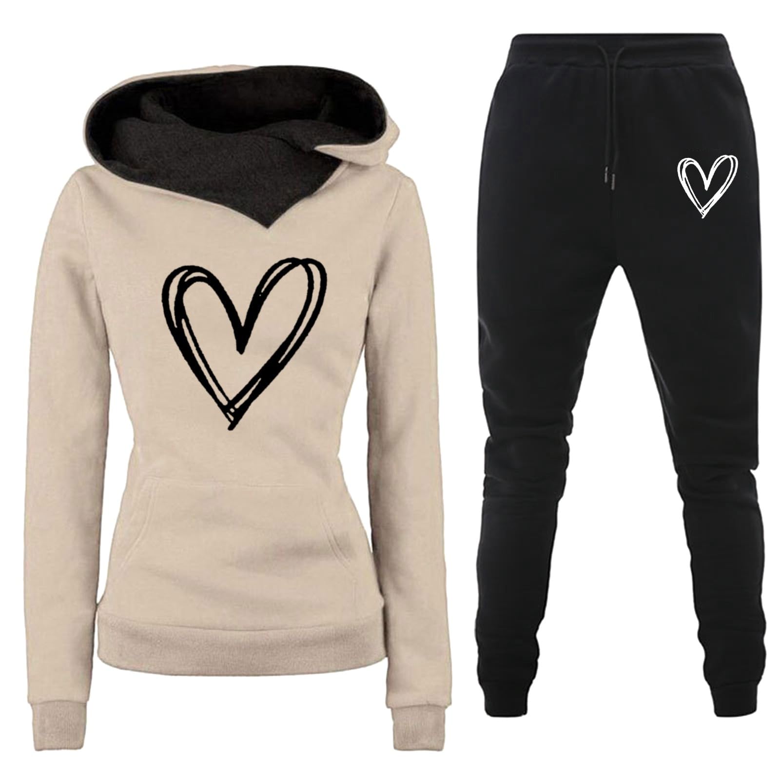 Tuta sportiva da donna aderente in due pezzi, tuta da jogging Baggy, alla moda | Tuta aderente con cappuccio e leggings con coulisse, due pezzi, per inverno e autunno, elegante, per il tempo libero
