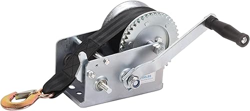Cabrestante de mano para remolque de barco, cabrestante de manivela de mano resistente de 2500 libras con correa de poliéster de 23 pies, trinquete