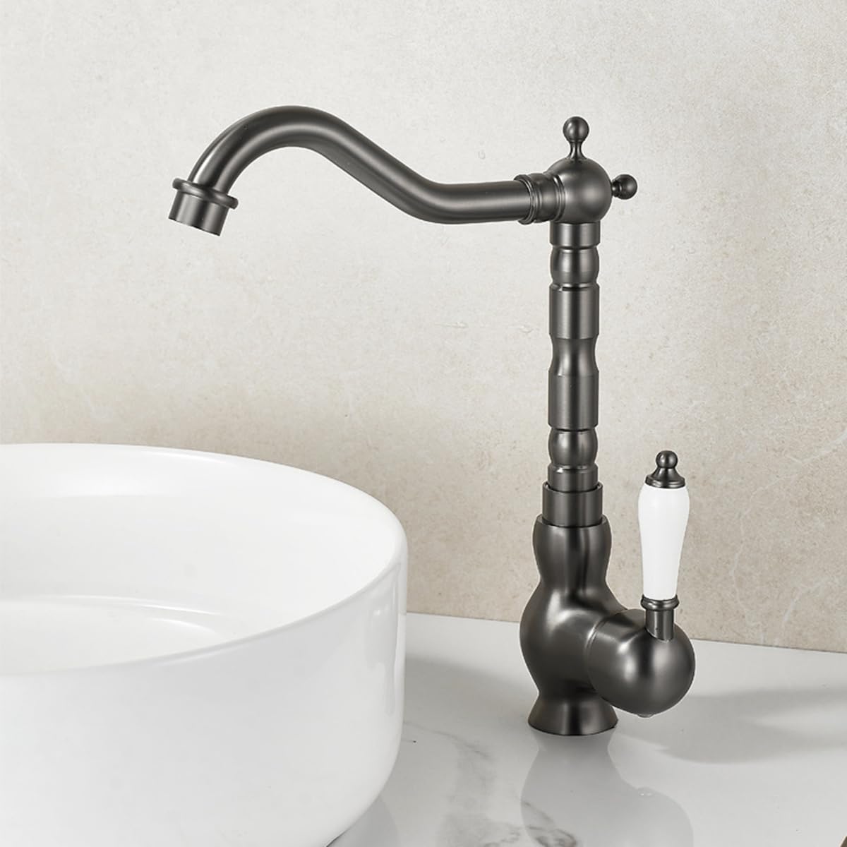 Mezclador de lavabo de latón, grifo de lavabo alto negro,Vintage Grifería de baño Monomando,Grifo de baño con altura de caño 290 MM