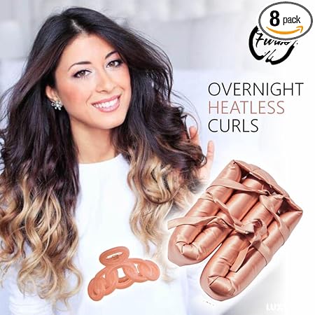 Mulberry Silk Heatless Hair Styling Curling Rod With Scrunchies & Clutcher (Champagne Gold) (2) By FURBO