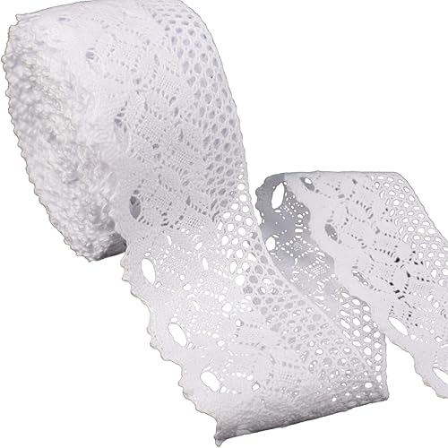 Miniatura 10 de Cinta de encaje blanco de 16 yardas de encaje de ganchillo para manualidades, envoltura de paquetes de regalo, decoración de boda nupcial,