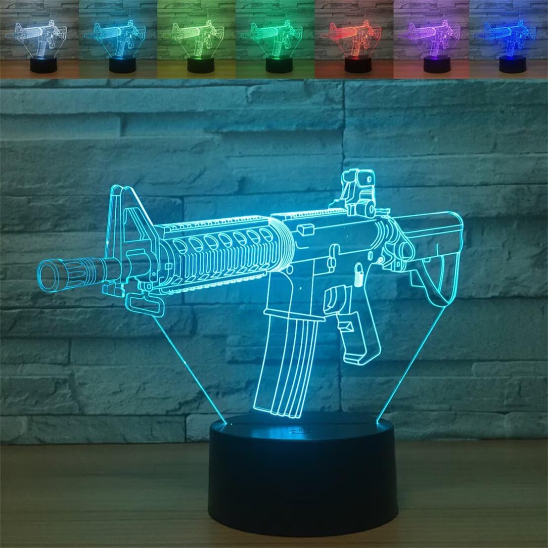 3D Machine Gun LED Table Desk Lamp,Optical Illusion Night Light,7 Colors Change with USB Charge Touch Control for Home Bedroom Decor for Child Adult