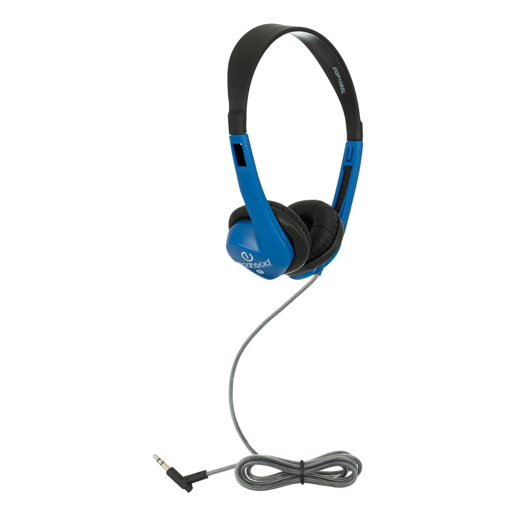 Egghead® Słuchawki stereo klasy z regulowaną opaską na głowę, skórzane poduszki na uszy i nieplączący się sznurek, idealne do szkoły, biblioteki lub grup, 20 sztuk