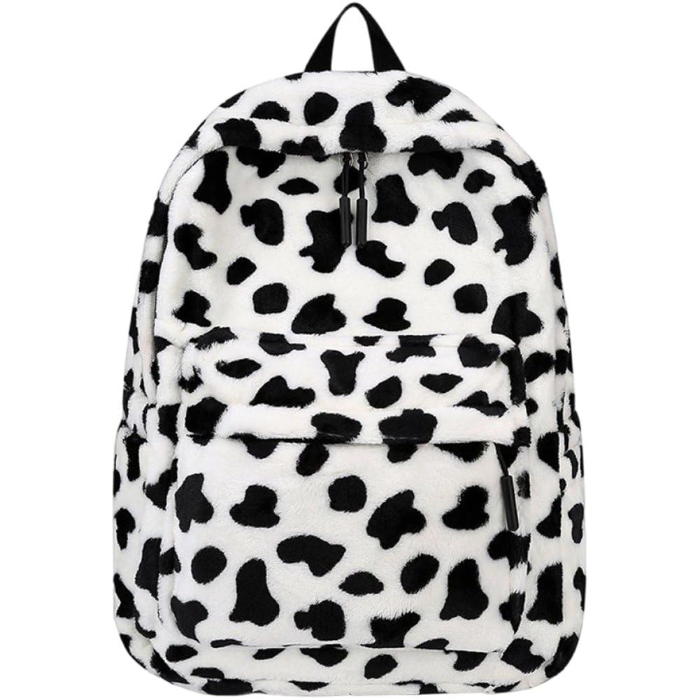 Sac à dos tendance motif vache en peluche d'école personnalisé pour femme